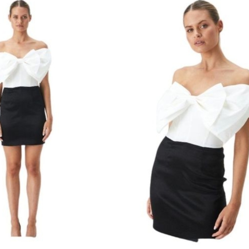 Bardot Black and White Mini Bow Dress